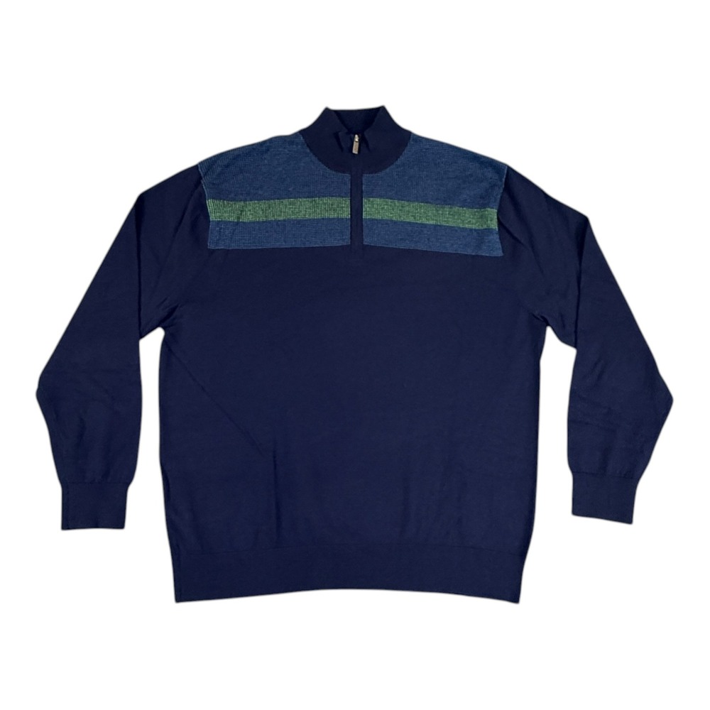 Callaway Quarter Zip Sweater Mens XL Navy Blue Merino Wool Blend Colorblock